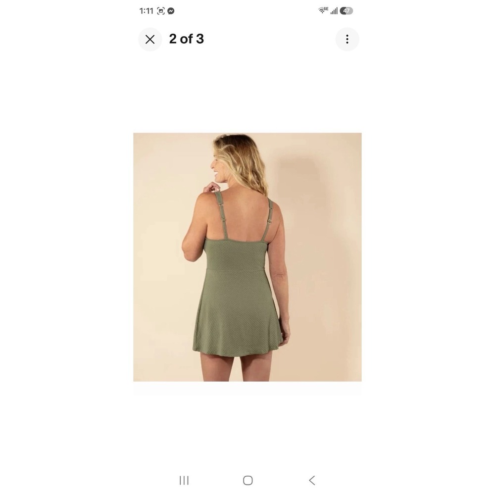 Lands' End Women's V-Neck Textured Shirred Swimdress XS Olive Green (267) - Picture 3 of 6